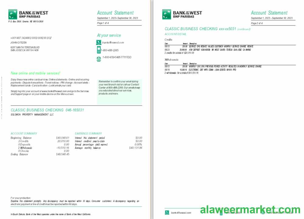 USA South Dakota Bank of the West BNP Paribas, 4 pages 1-2